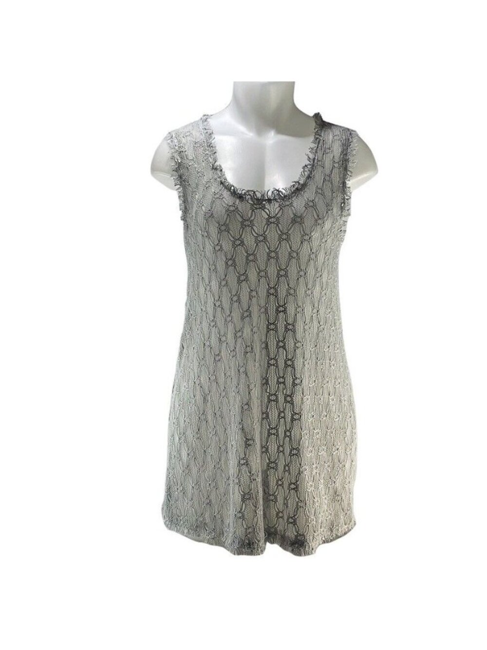 Sleeveless Gray Lace Tunic Dress With Back Lace-Up Detail By Ryu Size M